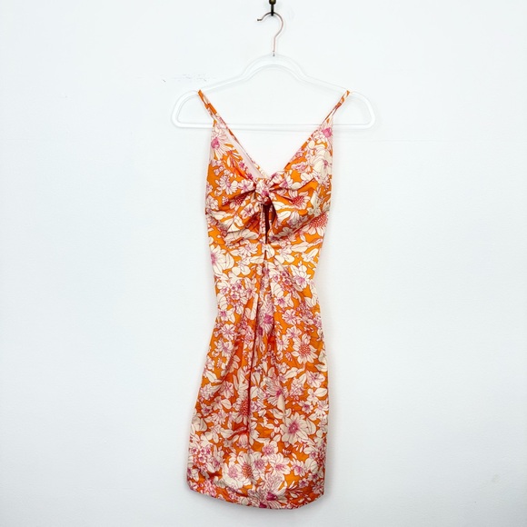 J. Crew Tie-Front Cotton Poplin Midi Dress in Orange Floral - Picture 3 of 7